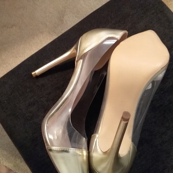 gold and clear shoes